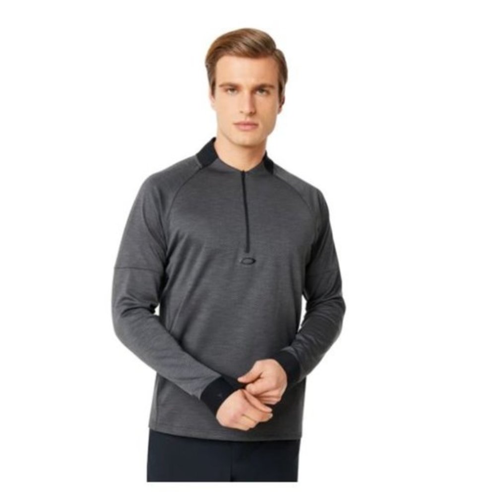 Oakley‎ Mens Quarter Zip Pullover Charcoal Grey Black Honeycomb Textured Small